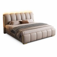 Cadre de lit rembourré taille King Queen avec éclairage d'ambiance, tête de lit capitonnée élégante, mobilier de chambre à coucher moderne et luxueux