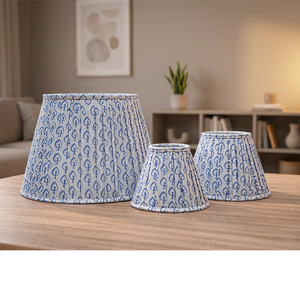Abat-jour en tissu à imprimé géométrique en forme de cœur bleu |   Abat-jour plissé en viscose et lin |   Couverture décorative pour lampe de table, de sol et suspendue - Product Image 4
