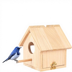 Nichoirs triangulaires en bois écologiques à motifs imprimés avec cordon en acrylique pour suspension extérieure, pour pinsons, colibris et cardinaux - Product Image 2