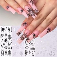 Autocollants pour Ongles d'Halloween Toile d'Araignée Décalcomanies 3D Auto-Adhésif Design Spooky Chauve-Souris Serpent Crâne Nail Art Autocollant Noir Fantôme Effrayant