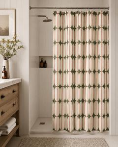 Cortina de Ducha Geométrica Ovalada Verde Oliva Beige Estilo <span class=keywords><strong>Bauhaus</strong></span>, Resistente a la Decoloración y a las Manchas - Product Image 5