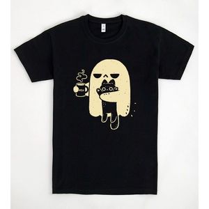 เสื้อยืดลายผีน่ารักถือแมวสีดำ สำหรับผู้ใหญ่ ไซส์ M ลายกราฟิกพิมพ์ลายตลกๆ เสื้อฮาโลวีน - Product Image 1