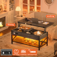 Table basse moderne multifonction à LED avec plateau relevable et hauteur réglable pour la maison, le bureau et le salon