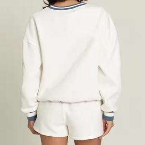 Sudadera con Capucha de Felpa Extra Grande para Mujer, Estilo Universitario, con Puños a Rayas, Hombros Caídos, Cuello Redondo Holgado y Dobladillo a Rayas - Product Image 6