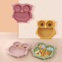 En gros, Ensemble de vaisselle d'alimentation pour bébé et tout-petit en silicone motif hibou, comprenant assiette à ventouse, gobelet d'apprentissage, bavoirs, bol, cuillère et fourchette