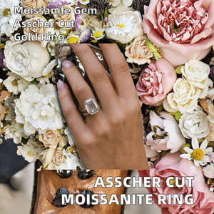 J&C 10K Yellow Gold Fancy Engagement <b>Ring</b> with Asscher Cut Moissanite Diamond Stone Fine Jewelry for Women and <b>Men</b> - Product Image 2