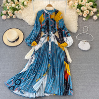 Vestido solto de manga longa estampado de cetim, peça única plissado plus size para mulheres, vestidos casuais, primavera e outono