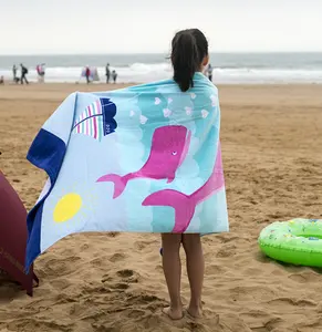 Toalha de praia estampada 100% algodão, barata, com logotipo personalizado