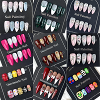 Fournitures pour salons de manucure : Faux ongles en gel souple à couverture complète, forme cercueil longue, motif floral 3D coloré, faits main, prix de gros