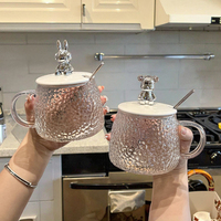 Tasse à Café pour Femmes Ours, Gobelet d'Eau avec Couvercle et Cuillère, Verre Thermorésistant, Tasse de Bureau pour Femmes, Idéale pour Fêtes et Voyages