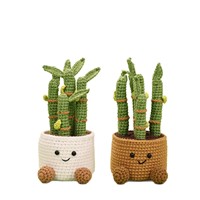 Ornamen Pot Bambu Keberuntungan Rajutan Tangan Dekorasi Meja Crochet untuk Rumah Kantor Kerajinan Tangan Hadiah Buatan Tangan
