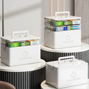 Caja de Almacenamiento de Medicamentos Multicapa, Botiquín de Primeros Auxilios Vacío, Organizador de Suministros Médicos Portátil con Asa para el Hogar - Product Image 6