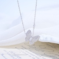 Collier papillon en argent sterling S925 avec zircon, style doux, chaîne plaquée électrolytiquement longueur clavicule X040