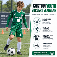 Tenue de football scolaire : Maillot à manches longues et short personnalisés pour jeunes, uniforme de football par sublimation, vente en gros OEM, ensemble nom et numéro