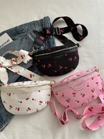Sac bandoulière élégant et tendance avec texture de haute qualité, imprimé cerise, sac à bandoulière pour femme, sac de poitrine, sac à dos en peluche