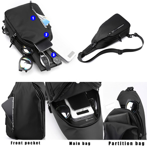 Sac de poitrine imperméable pour homme, randonnée, sac de poitrine antivol avec charge USB, sac de messager pour courts trajets, sacs à bandoulière - Product Image 3
