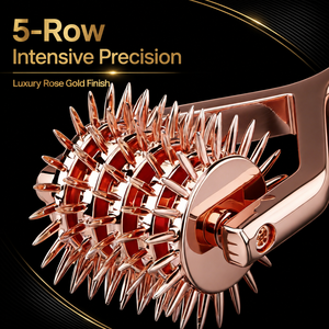 Rouleau sensoriel professionnel en métal à 5 rangées de roulettes Wartenberg, couleur or rose de luxe, pour le spa et le bien-être - Product Image 1