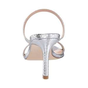 Trendy Silver Snake Metallic Skin Two Strap Stiletto Heels Scarpe Donna <span class=keywords><strong>Sandalias</strong></span> de tacón sexy para mujer - Product Image 4