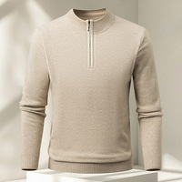 Pull en maille pour homme à col montant et demi-zip, manches longues, couleur unie, coupe droite, épais et chaud, idéal pour l'automne et l'hiver