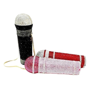 Women Eye-catching Microphone Rhinestones Clutch <b>Purse</b> Brilliant Mic Crystal Evening Bag for Karaoke Bar Night Out - Product Image 1