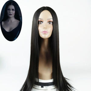 Peluca de Cosplay de Fibra de Alta Temperatura, Larga, Lisa, con Partidura Media, Negra y Transparente, Estilo Madre de la Familia <span class=keywords><strong>Addams</strong></span> - Product Image 1