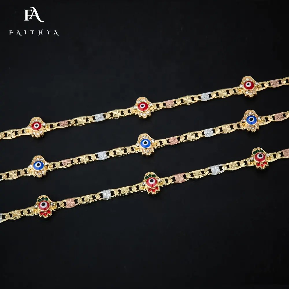 FB0054 Oro Laminado 14K 18K Gold Plated Pulseras Jewelry Women Diamond Bangle Crystal Blue Evil Eye Bracelet