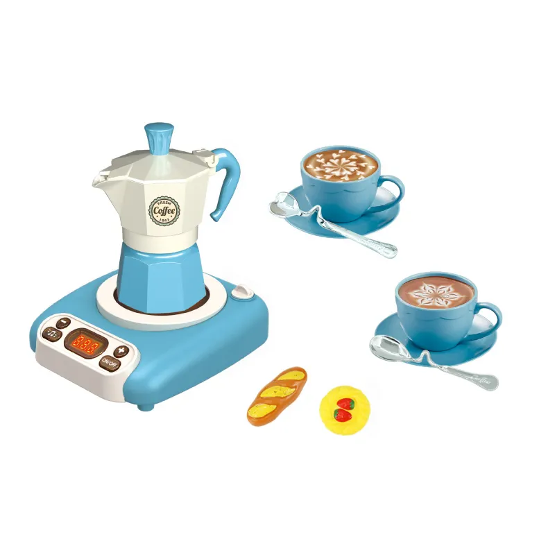 부모-자식 상호 작용 음향 스프레이 유도 밥솥 키즈 커피 컵 접시 스푼 커피 포트 빵 오후 차 장난감 세트
