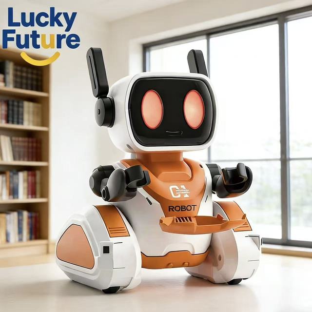 Creative Interactive Intelligent Cartoon Remote Control Electronic Robot Desktop Toy Light-Chasing & Tray Delivery