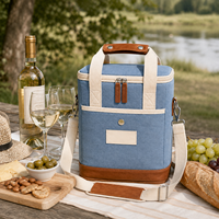 Sac Isotherme en Toile pour Vin avec Fond en Cuir et Doublure Isolante – Sac Glacière Portable pour Camping en Famille et Pique-nique – Offre Spéciale
