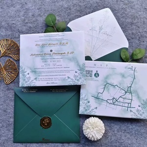Carte d'invitation de <span class=keywords><strong>mariage</strong></span> <span class=keywords><strong>en</strong></span> papier coton texturé vert or de luxe avec sceau de cire <span class=keywords><strong>en</strong></span> vélin, bord festonné et impression personnalisée - Product Image 3