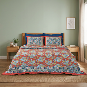 Parure de lit florale imprimée grand format en coton blanc, style bohème fait main, avec taies d'oreiller, pour lits Queen et King - Product Image 1