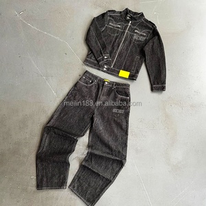Clothing Custom Outfits Two Piece <b>Denim</b> <b>Jacket</b> Sets Blue Jeans Suit High Quality Washed Vintage <b>Baggy</b> <b>Denim</b> Set Men Custom Logo - Product Image 3