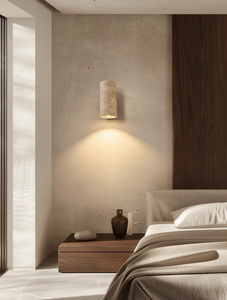 Lámpara de <span class=keywords><strong>Pared</strong></span> de Travertino Natural Impermeable para Exteriores, Estilo Wabi Sabi, Lámpara de <span class=keywords><strong>Pared</strong></span> Cilíndrica de Travertino Amarillo para Interiores - Product Image 6