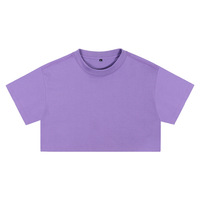 T-shirt court à manches courtes pour femme, 230g, 100% coton, tricoté, coupe ajustée, délavé à l'acide, avec nombril apparent, sérigraphié, haute qualité