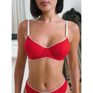 Ensemble de lingerie <span class=keywords><strong>sexy</strong></span> pour femmes russes avec soutien-gorge à fils tricotés et bordures blanches, effet push-up - Product Image 5