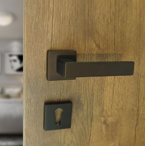 Manija de <span class=keywords><strong>Puerta</strong></span> Cuadrada Moderna de Aleación de Zinc Negro Mate para Puertas de Madera - Product Image 2