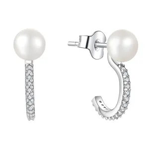 High Quality 925 Sterling Silver 6mm Freshwater Pearl Earrings Stud Dainty Genuine Pearl Fine Hook Earrings Jewellery Making