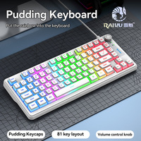 Teclado para Juegos con Cable RAIKU K75 de 81 Teclas, Teclas Pudding de Doble Inyección, Perilla de Volumen de Aluminio, Cable Desmontable Tipo C para PC y Laptop