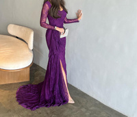 Ruolai ASA-SF075 violet sirène arabe dubaï chérie cou pour femme fête dentelle élégante longues robes formelles avec fente