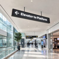 Panneau directionnel rétroéclairé par LED avec flèche à texte blanc, signalétique suspendue au plafond pour gare, aéroport, centre commercial, bureau, orientation des visiteurs
