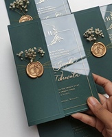 Carte d'invitation de mariage en acrylique transparente avec texte doré personnalisé, prix d'usine, avec enveloppe et support de présentation