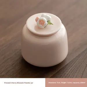 جرة صغيرة مستديرة من السيراميك مصنوعة يدويًا ومغلقة بإحكام، محمولة لحفظ شعر الحيوانات الأليفة مع تنسيق زهور، تذكارية للقطط والكلاب، منشأ فوجيان - Product Image 6