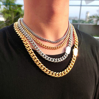 Vente en gros de bijoux hip hop collier chaîne à maillons cubains en acier inoxydable rempli d'or Miami pour hommes