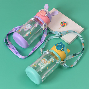 Botella de agua infantil de plástico con pajita, diseño de conejo y oso de dibujos animados, portátil, moderna y bonita, para deportes al aire libre, de la marca Seaygift. - Product Image 6