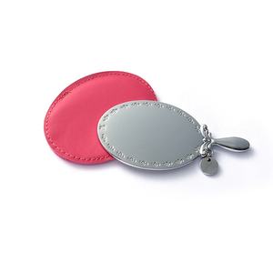 Miroir de poche ovale compact moderne et élégant en PU avec poignée pour la vente au détail - Product Image 6