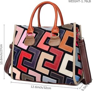 Sac à main femme tendance en cuir véritable patchwork, fermeture éclair, écologique, imperméable, bandoulière simple, grande capacité, type tote - Product Image 2