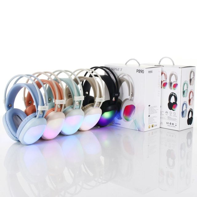 Stylish Gradient OEM Wireless Headphones RGB LED Lighting Blue Tooth Gaming Stereo Headset with Mic for Kids Girls Gamer