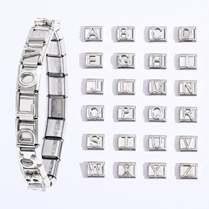 Silver Stainless Steel Letter Bracelet DIY Modular Charm Set Unisex Gift Jewelry - Product Image 1