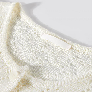 Women's Hollow-out Knit <b>Cardigan</b> White Thin Cotton Long Sleeve <b>Spring</b> French Style Sweater - Product Image 2
