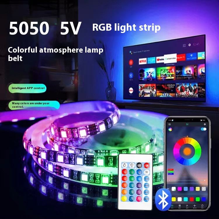 5V Flexible RGB Smart LED Strip Kit Music Sync App Remote Control USB ...